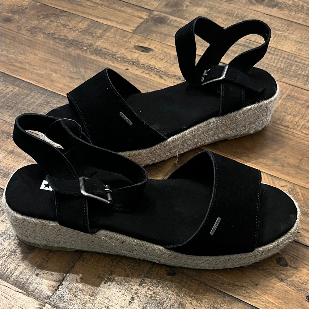 Black Big Star Wedge Sandals